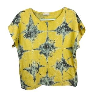 Bella Umbra Linen Yellow Tie Dye Short Sleeve Top